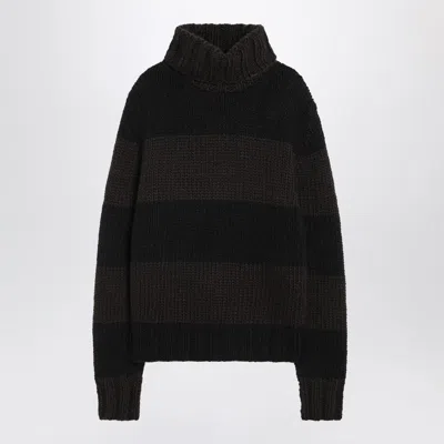 Dolce & Gabbana Striped Wool-blend Turtleneck Sweater In Black