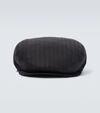 Dolce & Gabbana Striped Wool Newsboy Cap In Black