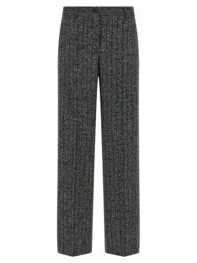 Dolce & Gabbana Striped Wool Pants In Gray