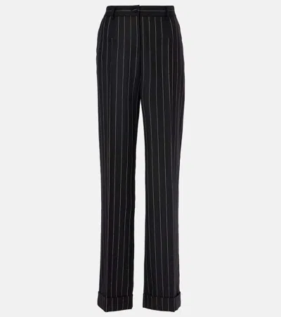 Dolce & Gabbana Striped Wool Straight Pants In Black