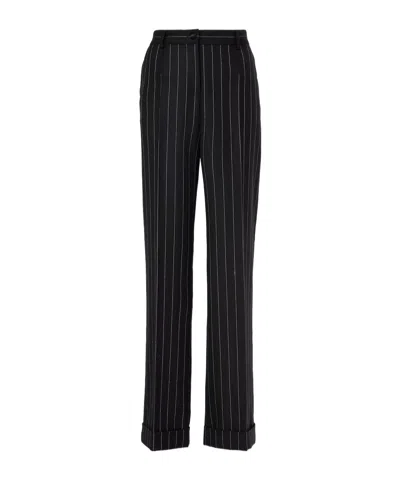 Dolce & Gabbana Striped Wool Straight Pants In Black