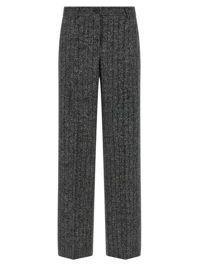 Dolce & Gabbana Striped Wool Trousers In Charcoal