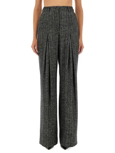 Dolce & Gabbana Striped Wool Trousers For Women In Grey