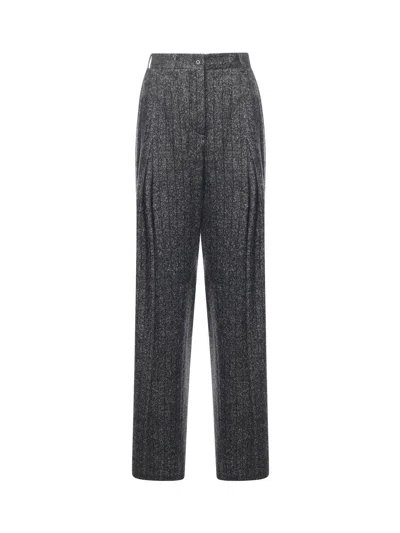 Dolce & Gabbana Striped Wool Trousers In Gray