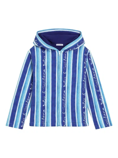 Dolce & Gabbana Kids' Striped Zip-up Hoodie In Blue