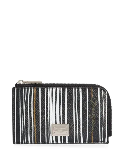 Dolce & Gabbana Stripe-print Card Holder In Calfskin In Multi