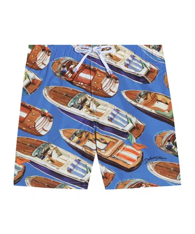 Dolce & Gabbana Boat-print Baby Boy Swimwear In Blue