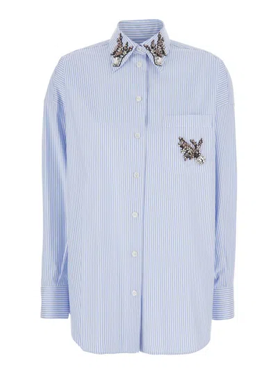 Dolce & Gabbana Stripes Shirt Striped Shirt With Embroidery With Blue Embroidery In Cotton For Men In Green