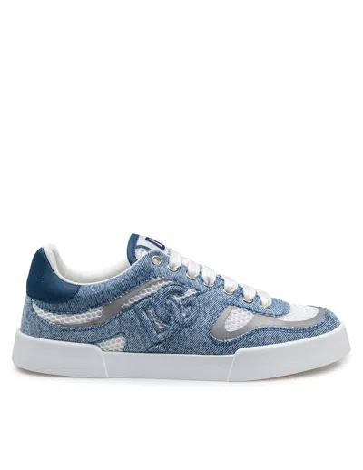 Dolce & Gabbana Portofino Strobel Light Sneakers In Technical Mesh Denime White And Jeans In Silver White