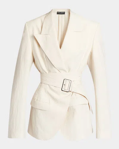 Dolce & Gabbana Strong-shoulder Belted Wrap Blazer Jacket In Neutral