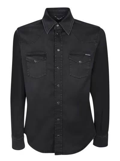 Dolce & Gabbana Washed Denim Shirt In Black