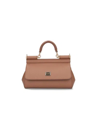 Dolce & Gabbana Structured Brown Leather Handbag With Detachable Strap
