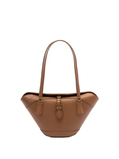 Dolce & Gabbana Structured Calf Leather Handbag In Brown