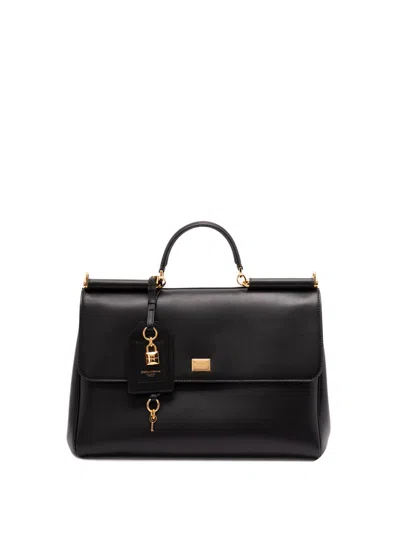 Dolce & Gabbana Structured Calf Leather Handbag In Black
