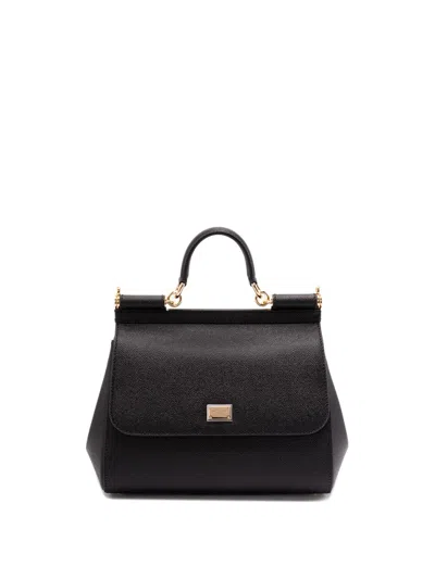 Dolce & Gabbana Structured Calf Leather Large Sicily Handbag In Black
