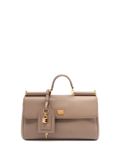 Dolce & Gabbana Structured Calf Leather Shoulder Bag In Brown