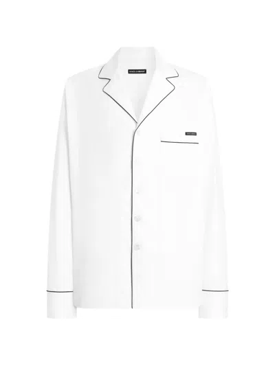Dolce & Gabbana Vanity Pajamas Textured Cotton Shirt In Blue