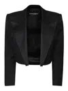 Dolce & Gabbana Wool Blend Cropped Tuxedo Jacket In Black