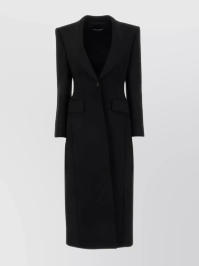 Dolce & Gabbana Long Wool Cady Coat In Black