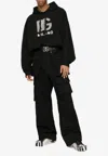 Dolce & Gabbana Technical Jersey Hoodie With Print And Studs In Black