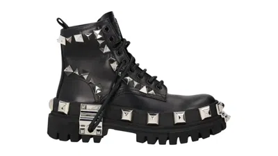 Pre-owned Dolce & Gabbana Dolce Gabbana Studded Combat Boots Lace Up (women's) Sneakers In Black