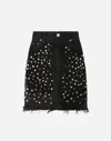 Dolce & Gabbana Studded Denim Miniskirt In Multicolor