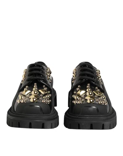 Dolce & Gabbana Gold-studded Leather Derby Flat In Black