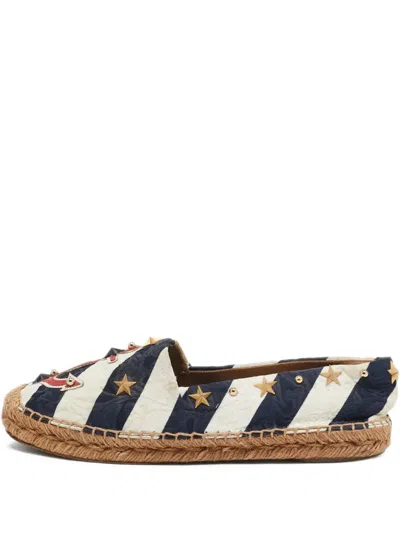 Pre-owned Dolce & Gabbana Studed-embellished Striped Espadrilles In Blue