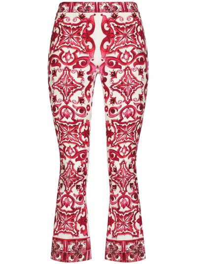 Dolce & Gabbana Stunning Majolica Print Silk Trousers For Women From  In Fuchsia