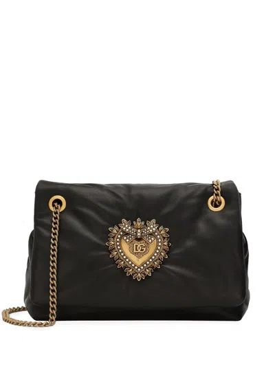 Dolce & Gabbana Padded Leather Shoulder Bag With Metal Detail In Black