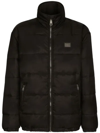Dolce & Gabbana Nylon High-necked Jacket With Branded Tag In Black