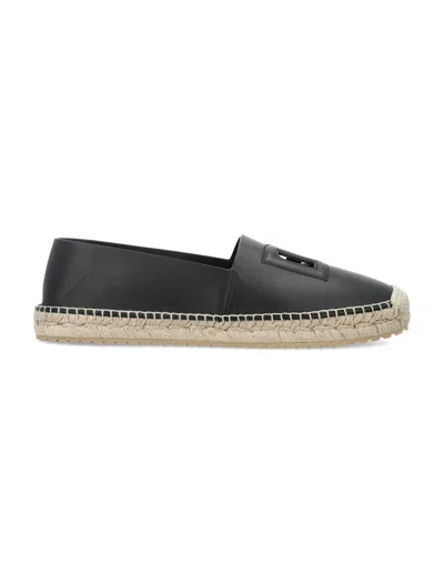 Dolce & Gabbana Stylish Men's Black Leather Espadrille Sandals For Ss24