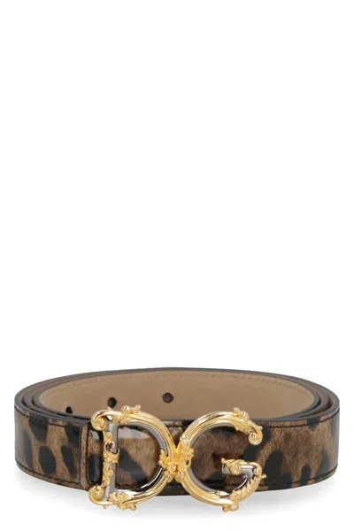 Dolce & Gabbana Stylish Patent Leather Buckle Belt For Women In Animalier