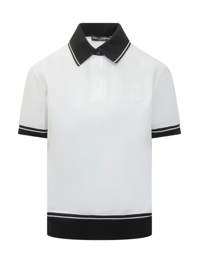 Dolce & Gabbana Stylish Polo With Cut Sleeves In Bianco Ottico