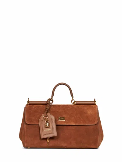 Dolce & Gabbana Suede & Calf Leather Shoulder Bag In Brown
