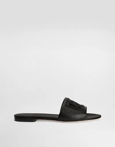 Dolce & Gabbana Suede And Dauphine Calfskin Flat Slippers In Black