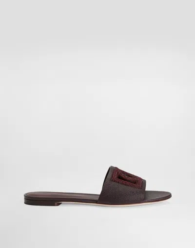 Dolce & Gabbana Suede And Dauphine Calfskin Flat Slippers In Brown