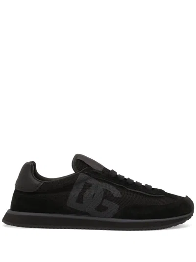 Dolce & Gabbana Suede And Mesh Dg Cushion Sneakers In Black