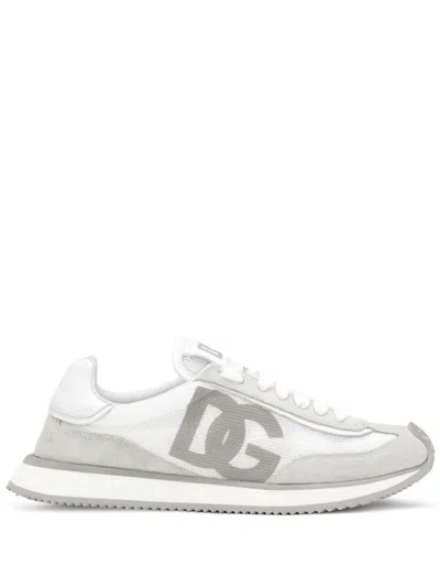 Dolce & Gabbana Suede And Mesh Dg Cushion Sneakers Shoes In White