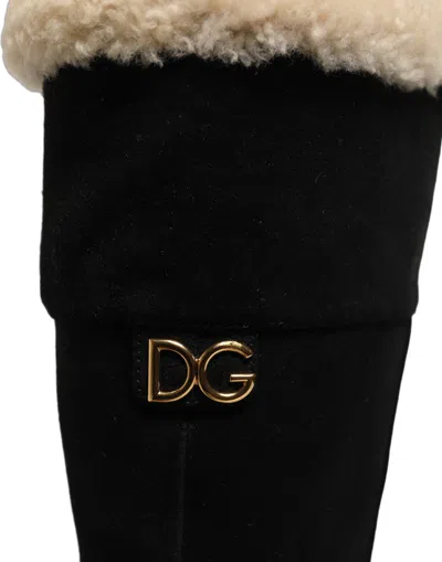 Dolce & Gabbana Suede And Shearling Knee-high Boots In Black