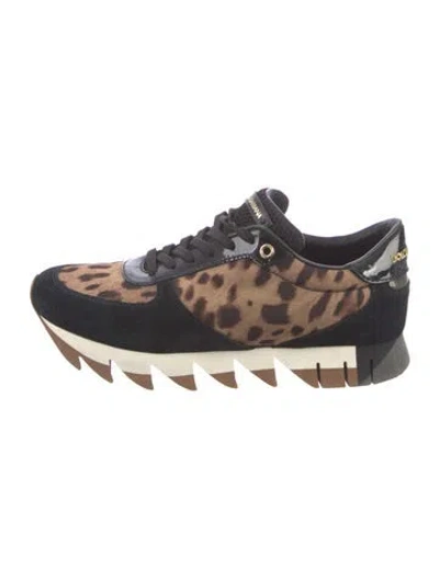 Pre-owned Dolce & Gabbana Suede Animal Print Sneakers In Brown