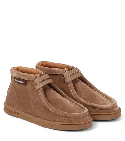 Dolce & Gabbana Kids' Suede Ankle Boots In Brown