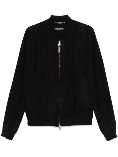 Dolce & Gabbana Suede Bomber Jacket In Black