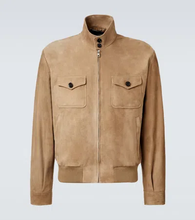 Dolce & Gabbana Suede Bomber Jacket In Orange