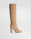 Dolce & Gabbana Knee-high Suede Block Heel Boots In Neutral