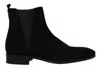 Dolce & Gabbana Black Leather Fur Men Chelsea Boots Shoes In Black
