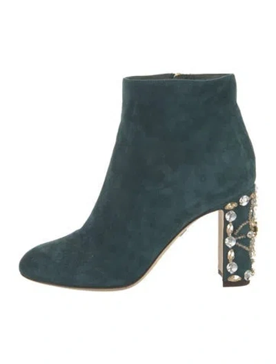 Pre-owned Dolce & Gabbana Suede Colorblock Pattern Boots In Green