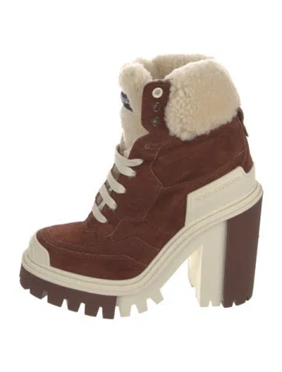Pre-owned Dolce & Gabbana Suede Colorblock Pattern Lace-up Boots In Neutral