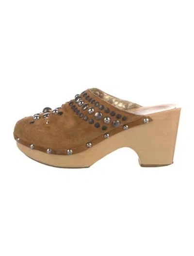 Pre-owned Dolce & Gabbana Suede Colorblock Pattern Mules In Neutral