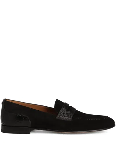 DOLCE & GABBANA SUEDE ALLIGATOR-TEXTURED LOAFERS